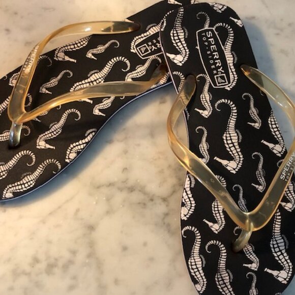 SPERRY TOP-SIDER  Seahorse Print Black Flip Flop M 7-8 - Picture 7 of 15